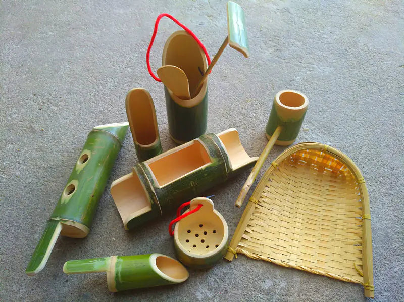Bamboo Toy Set for Kids - 10 Piece Sand & Water Play