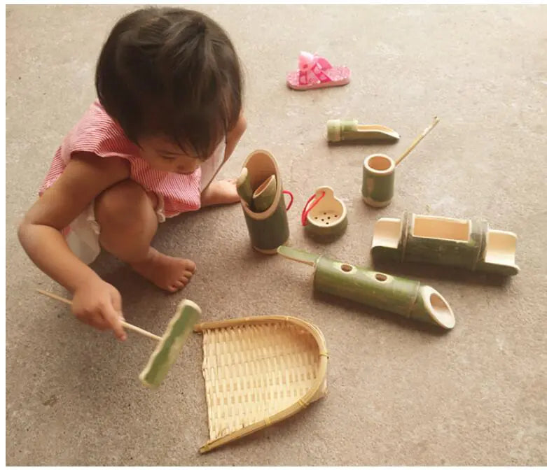 Bamboo Toy Set for Kids - 10 Piece Sand & Water Play