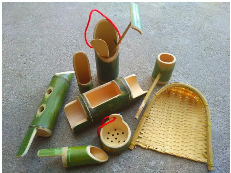 Bamboo Toy Set for Kids - 10 Piece Sand & Water Play