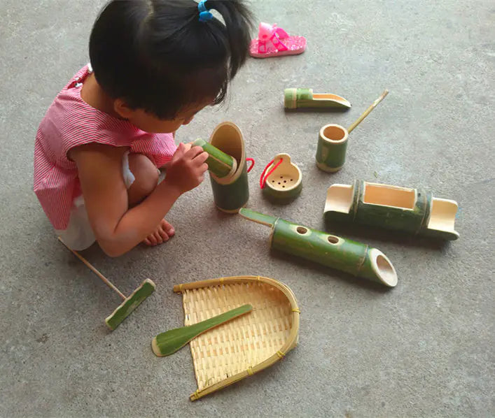Bamboo Toy Set for Kids - 10 Piece Sand & Water Play