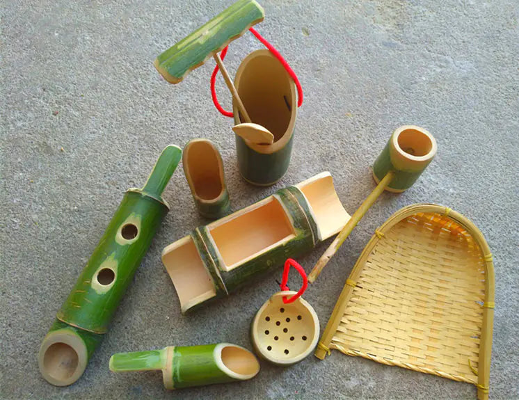 Bamboo Toy Set for Kids - 10 Piece Sand & Water Play