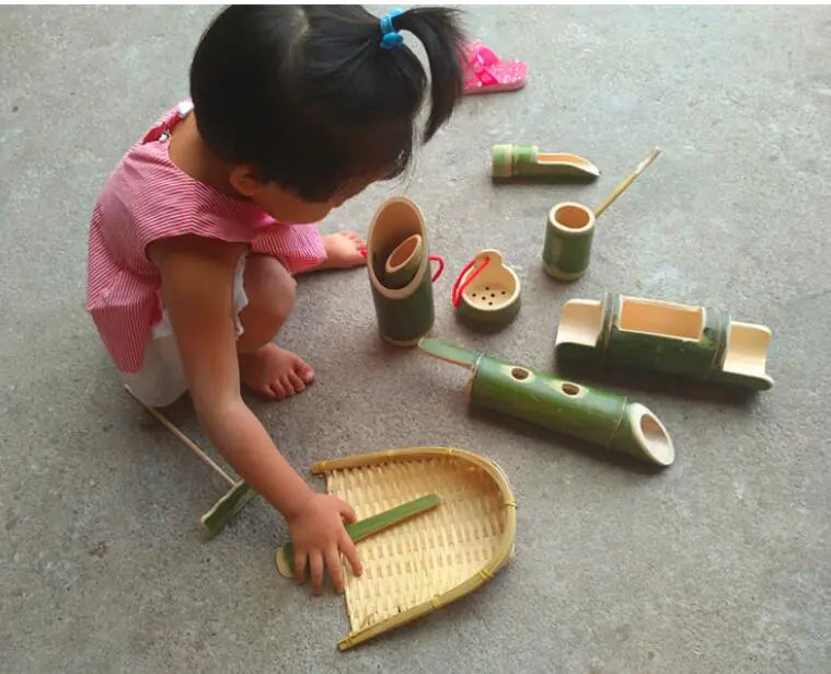 Bamboo Toy Set for Kids - 10 Piece Sand & Water Play